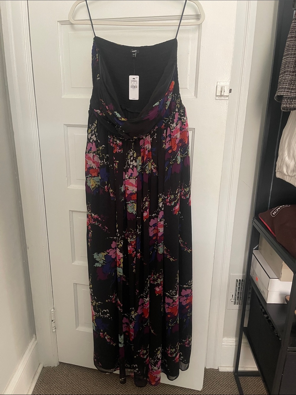 Black Floral Maxi Dress (Strapless)